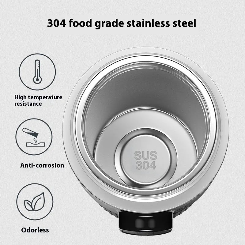 Smart car water boiling cup in black or white, stainless steel vacuum insulating cup, vertical pattern version, 70W
