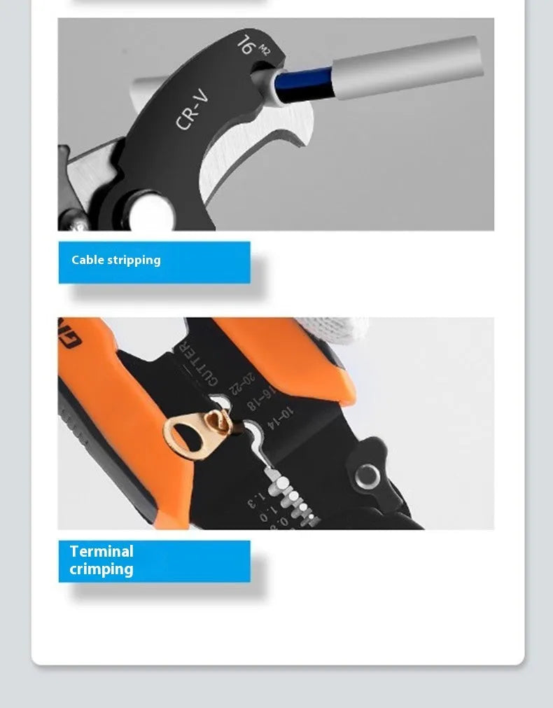 Fully automatic wire stripping pliers tool with high carbon steel blades