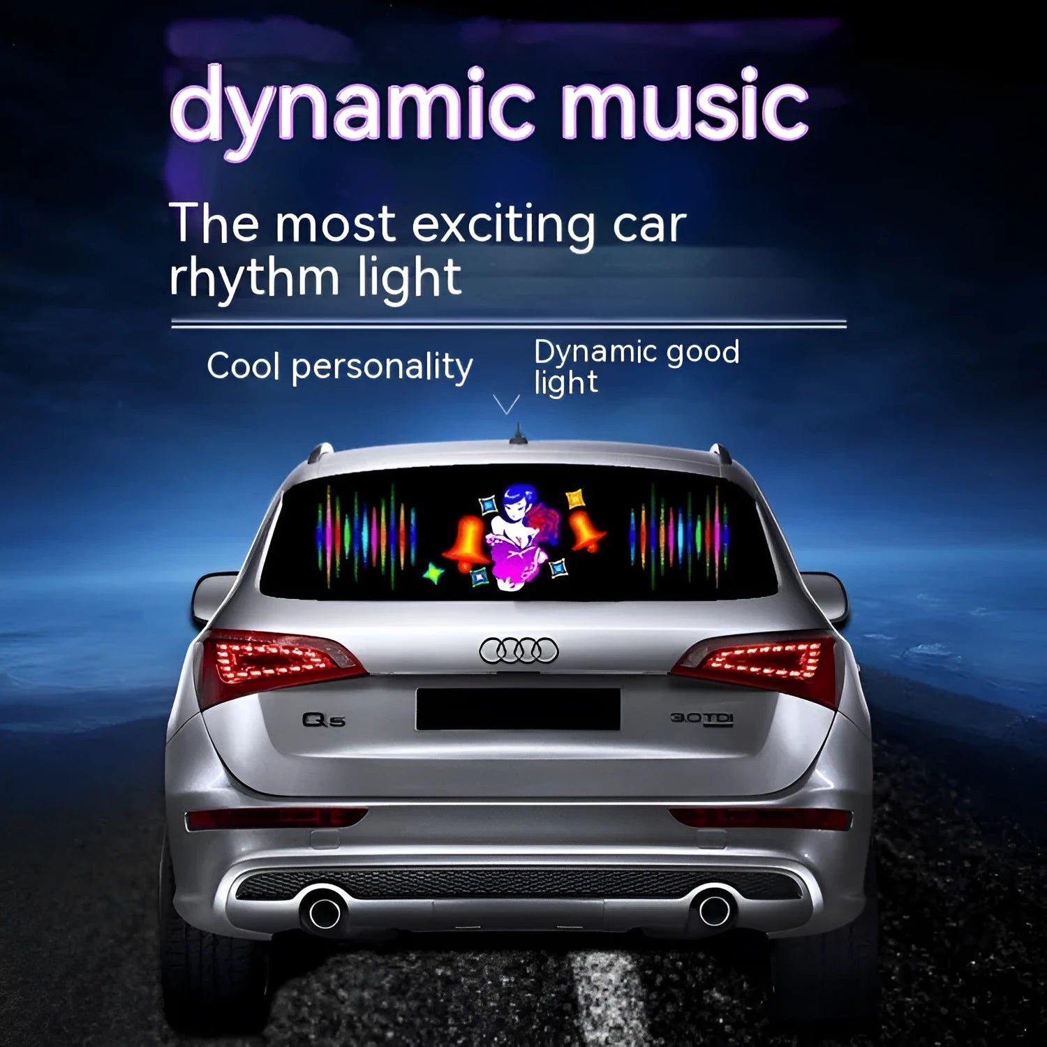 90cm by 25cm car voice control rhythm lamp with electroluminescent panel showing multiple light pattern displays