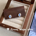 S925 sterling silver oval blue diamond heart-wrapped earrings silver colour geometric shape