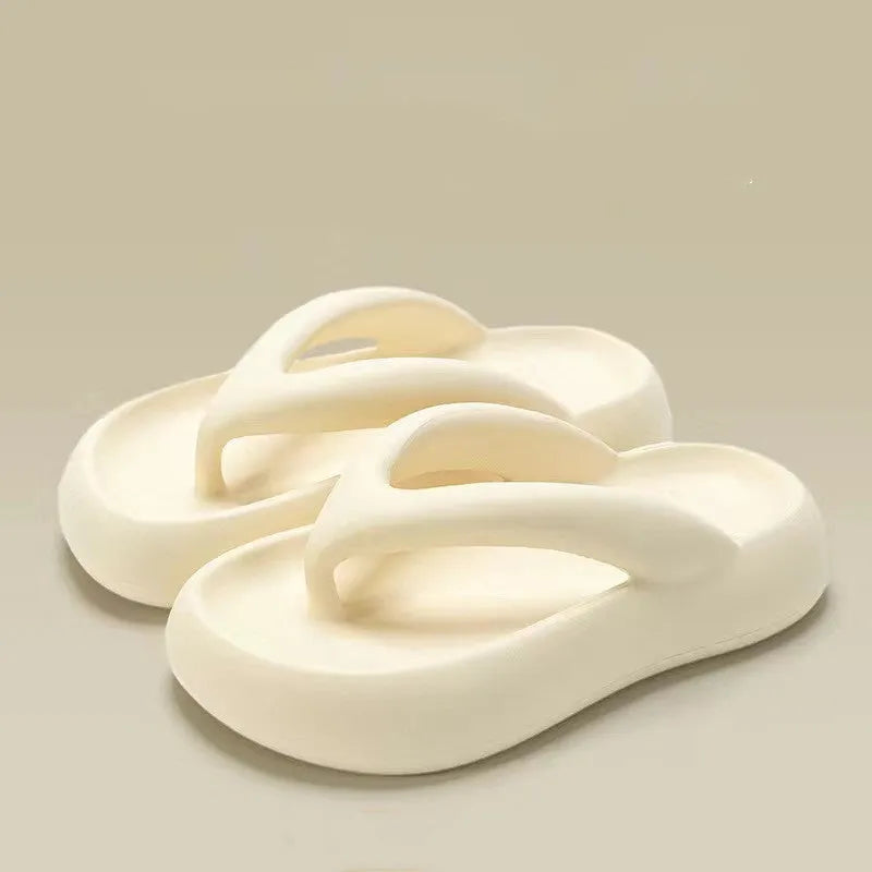 Solid colour thick-soled EVA flip-flops with decorative bow and height increase function