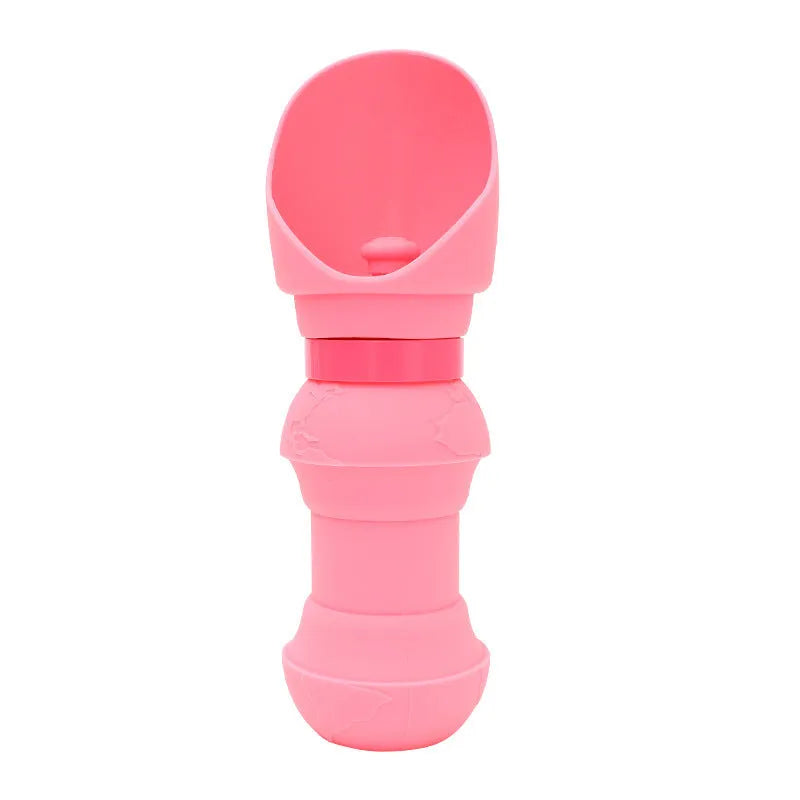 Collapsed and unfolded views of a silicone folding water cup for pets in a choice of colours.