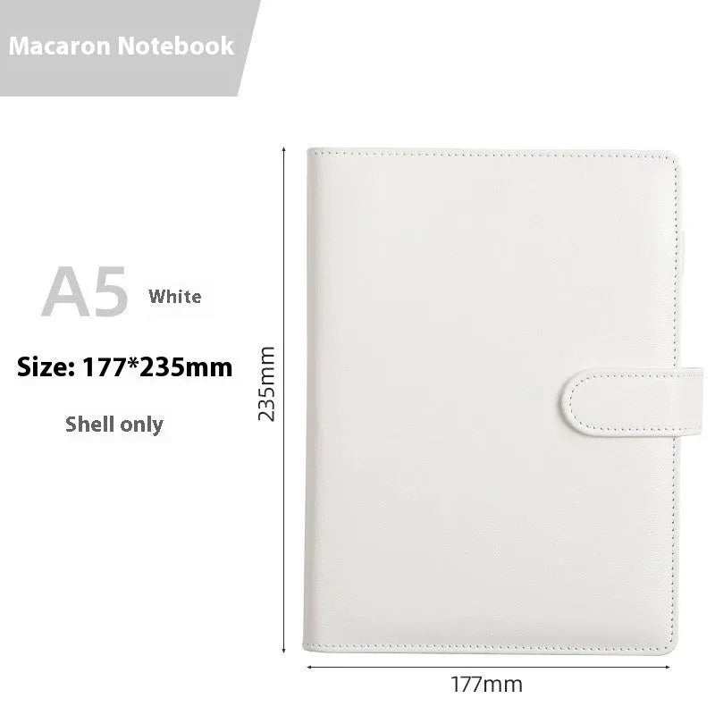 A5 PU leather zipper notebook shell in a solid colour, shown closed, with dimensions 235mm by 177mm.