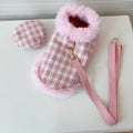 Pink cat costume set with cloak and beret for female cats with hand holding rope accessories