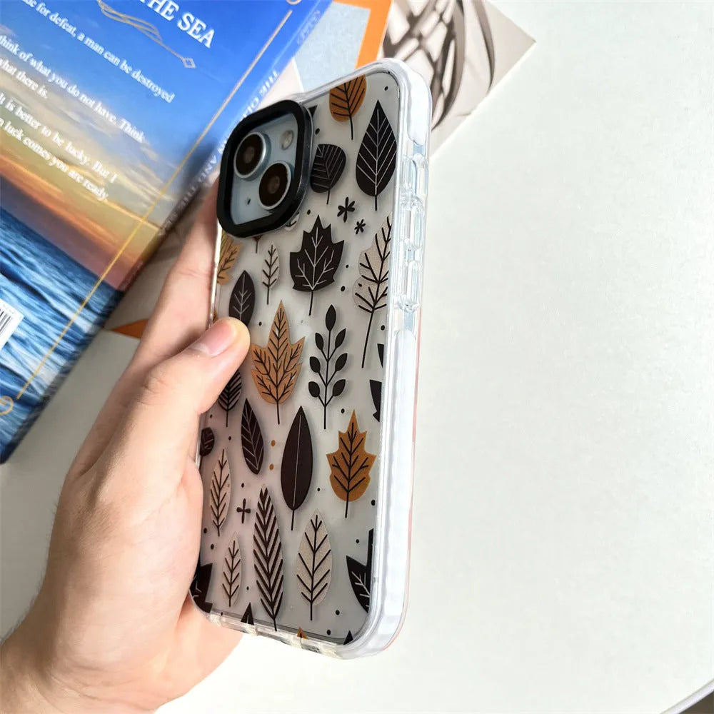 Autumn deciduous acrylic hard phone case with fallen leaves spray-painted design for iPhone 11-15 series