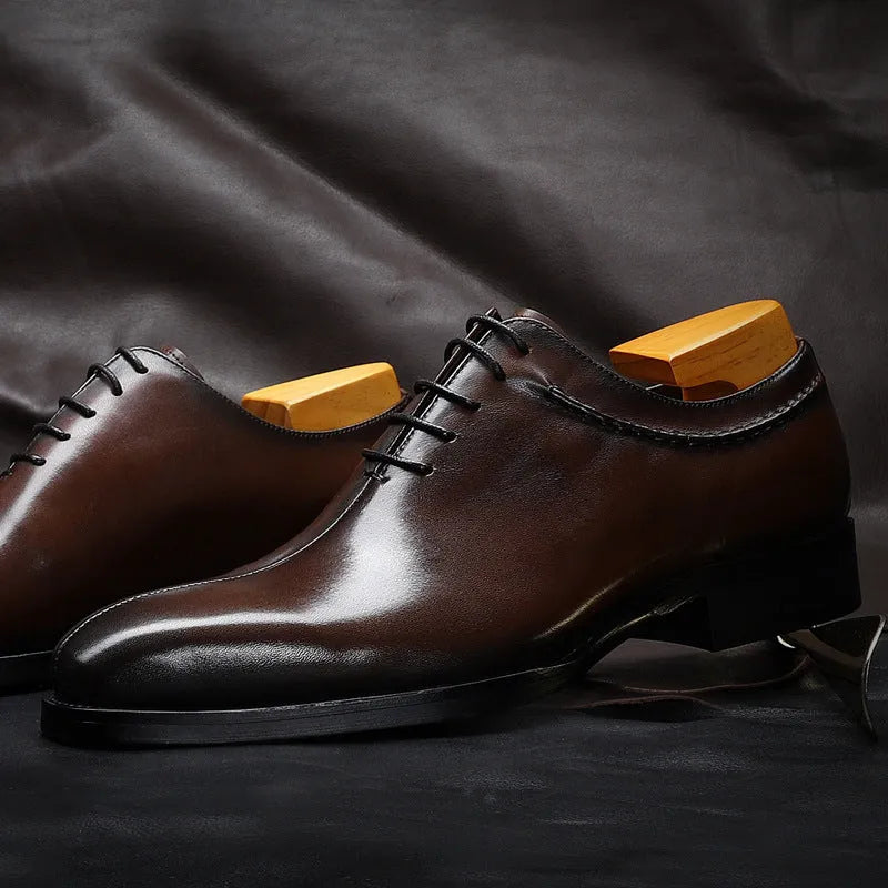 Men's formal pointed toe lace-up leather dress shoes in black and coffee colours cowhide upper rubber sole