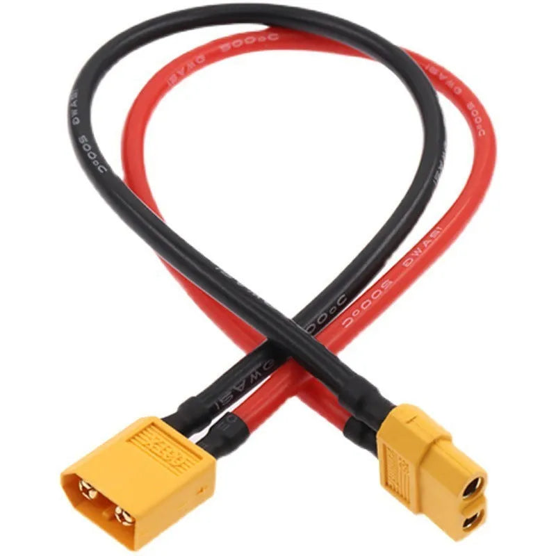 Yellow XT60 male to female extension cable 10cm 16-12AWG with welding connectors