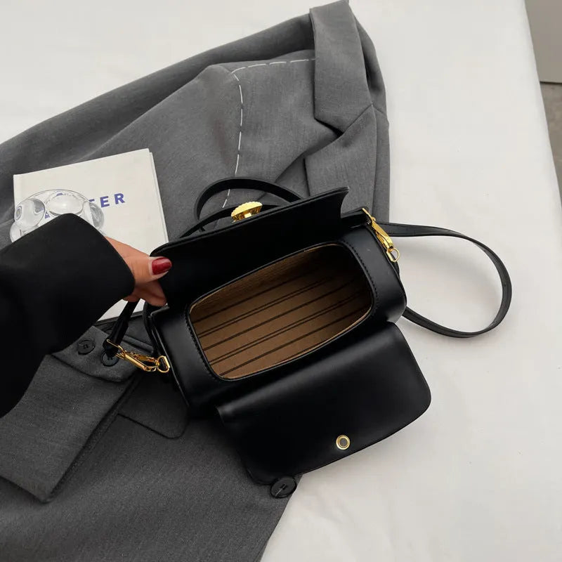 Women's casual shoulder messenger bag in PU leather with letter detailing, shown in beige colour