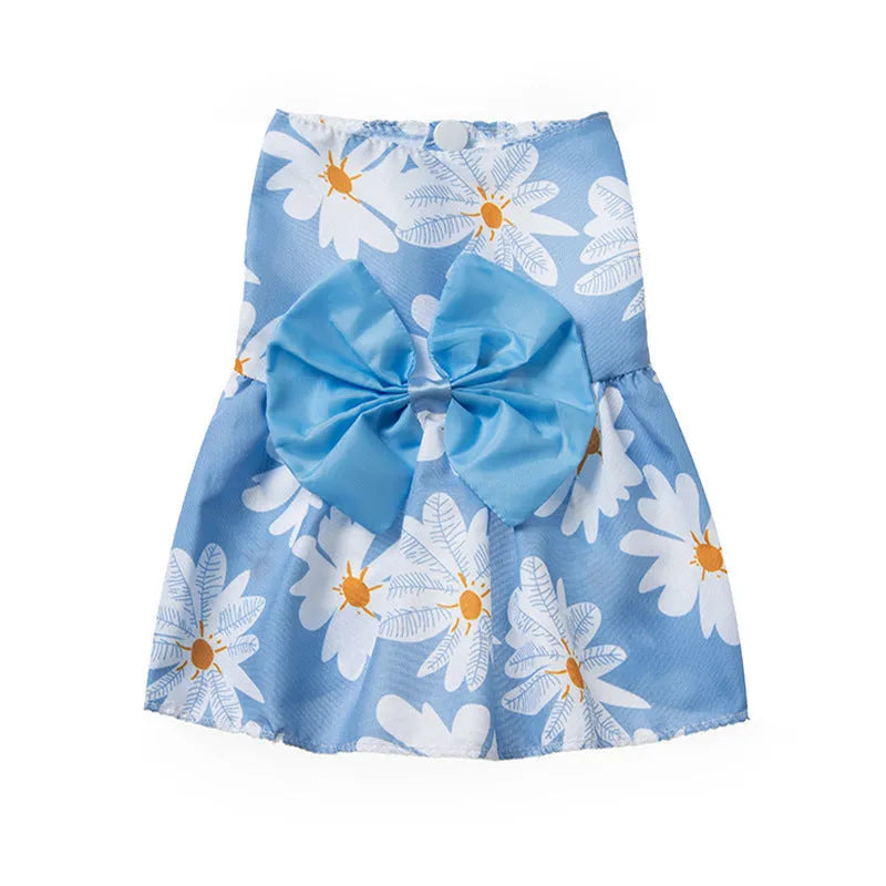 Ultra-thin floral butterfly knot princess dress for a dog or cat on a summer day.