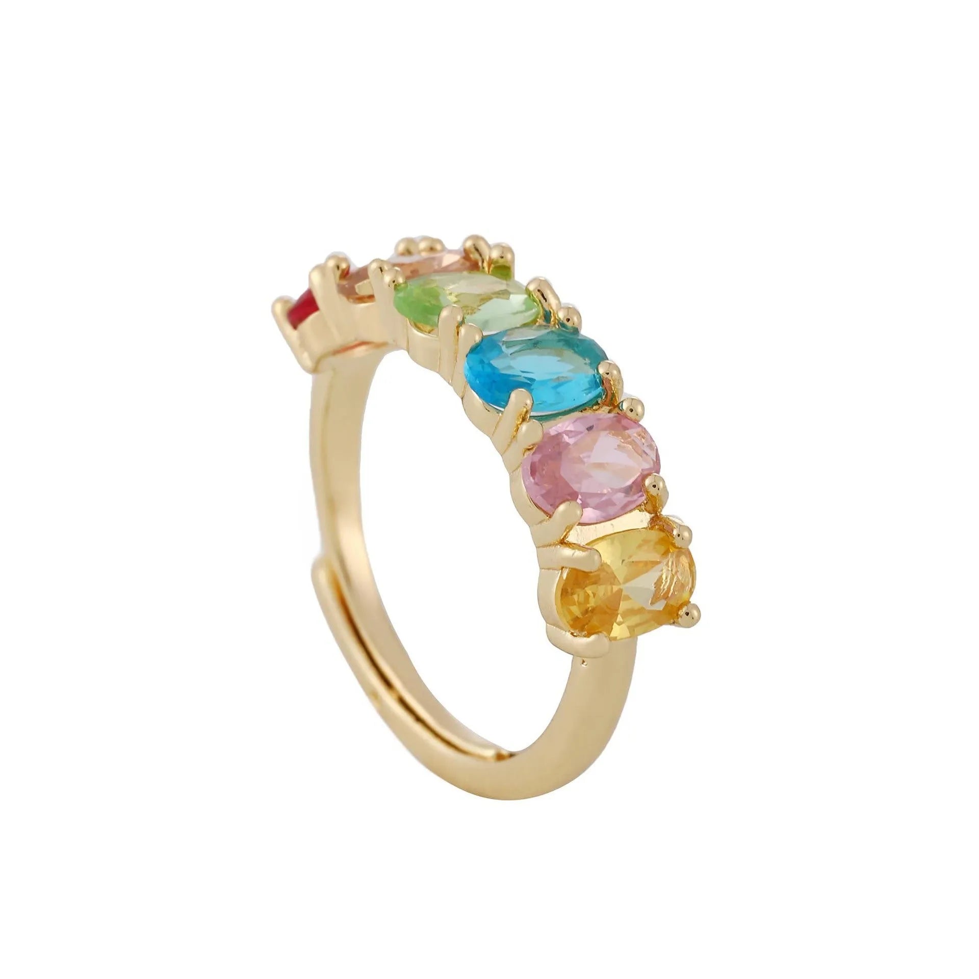 Gold electroplated copper adjustable ring with zircon stone in retro style