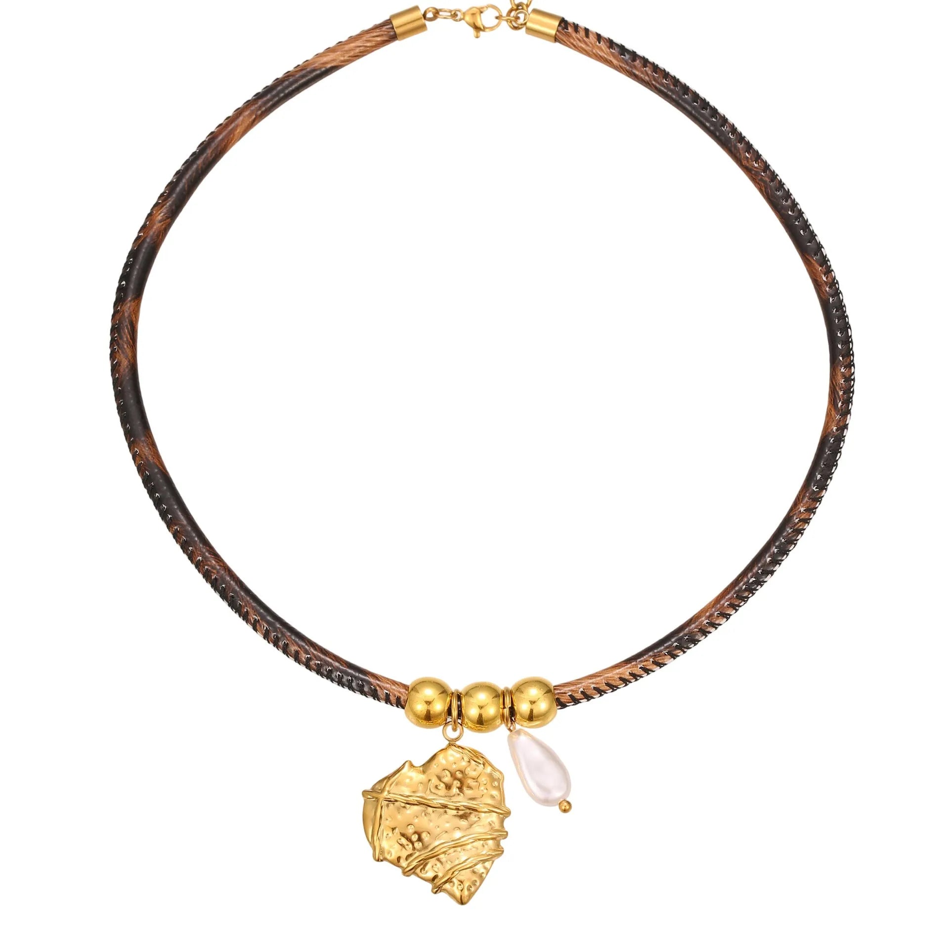 Geometric leopard print stainless steel necklace for women with adjustable 41-50cm chain