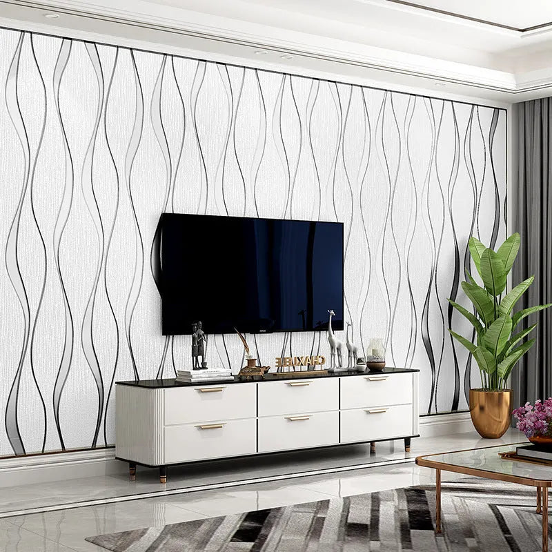 Curve stripe 3D decorative wallpaper in deerskin velvet for video walls