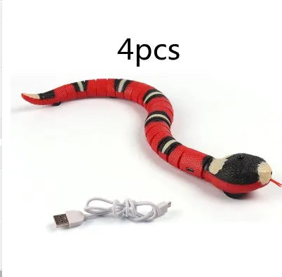 Automatic smart sensing snake cat toy with segmented body for realistic slithering movement
