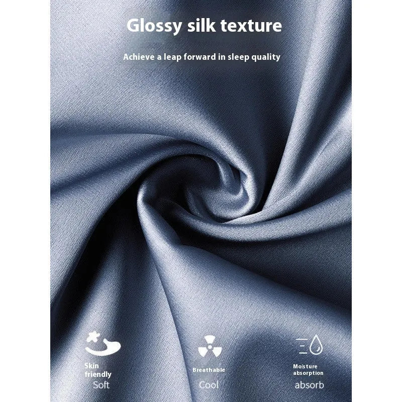 Men's ice silk three-piece home wear set showing black loungewear including top, shorts, and trousers.