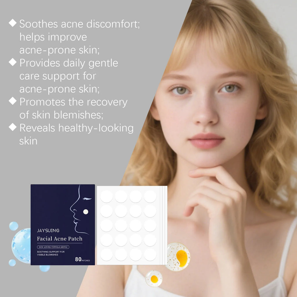 Pack of 80 hydrocolloid facial acne patches for breathable spot treatment