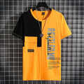 Plus size yellow Lycra cotton short sleeve t-shirt with pocket and printed design, size 4XL to 10XL