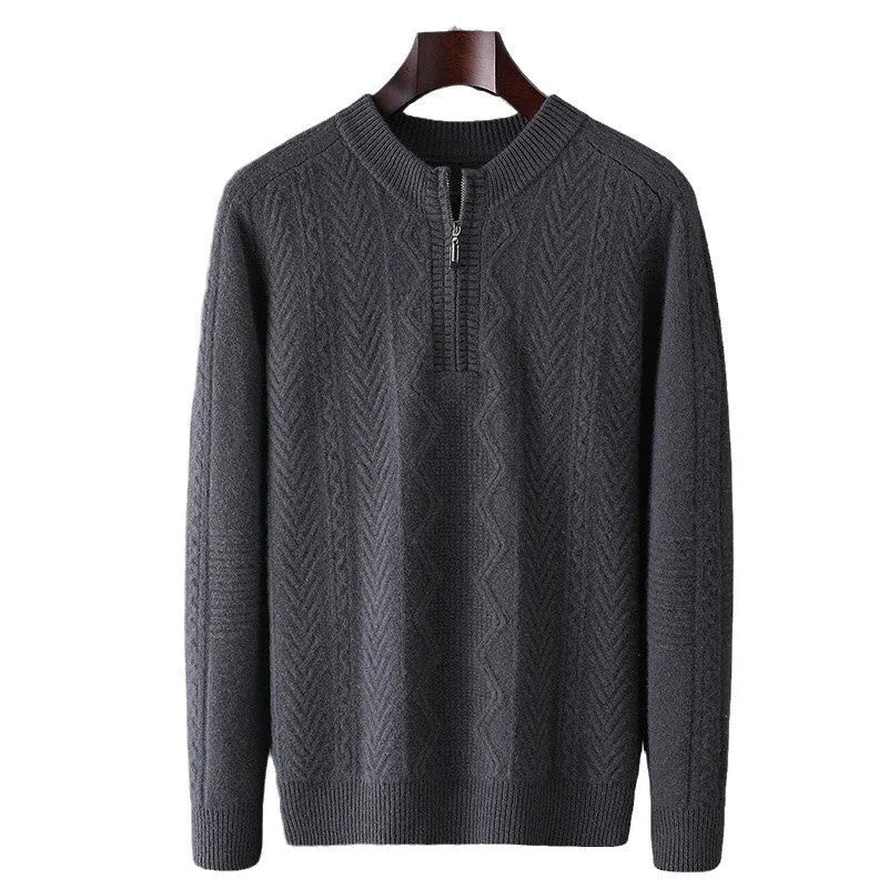 Men's pure wool diamond lattice half-zip sweater in autumn winter colours