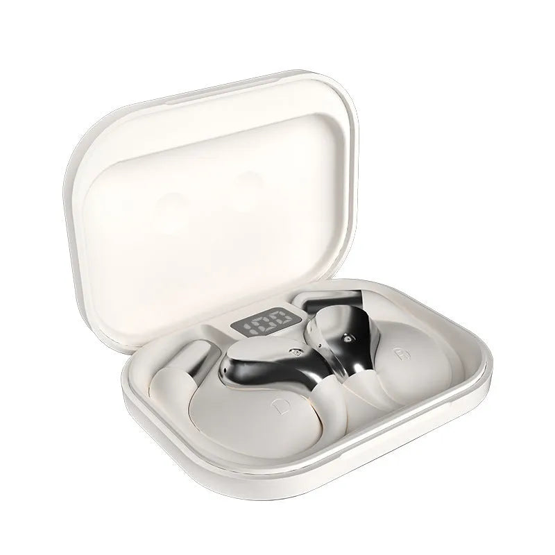 Bluetooth X5S ear-mounted headphones with AI translation, digital display, and breathing light, black colour, side view