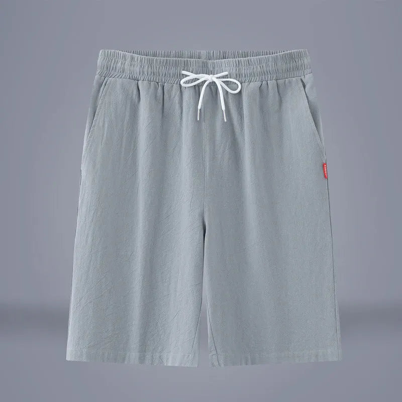Cotton linen blend cropped pants in a solid colour with a drawstring waistband