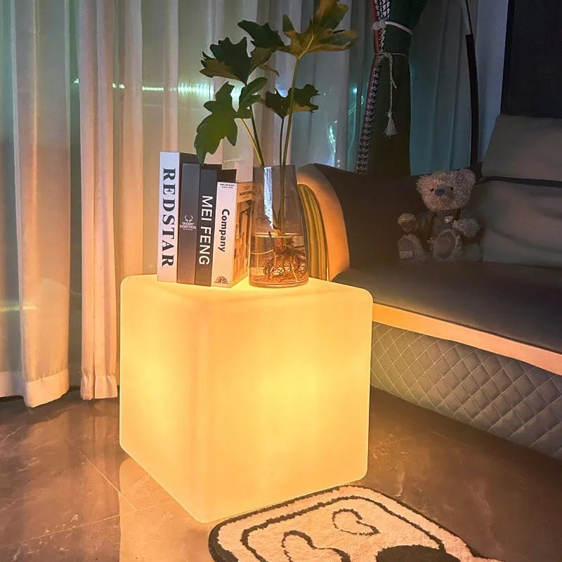 Square LED cube light stool in modern design with waterproof construction