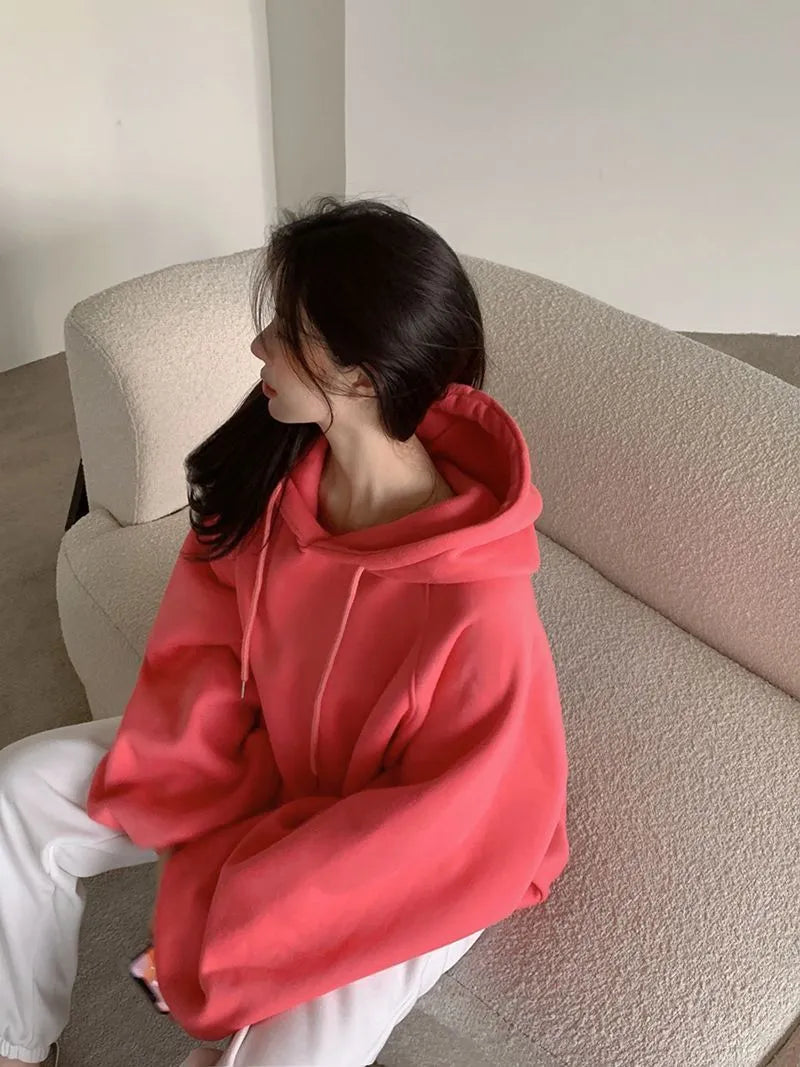 Watermelon red women's hooded sweater made from mulberry silk, sleeveless design with regular sleeves