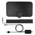 Black HD indoor digital TV antenna with amplifier and 10-foot coaxial cable for 4K free broadcast reception