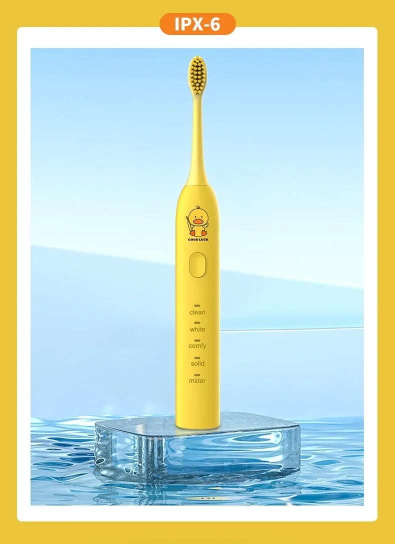 Small yellow duck USB rechargeable electric toothbrush with soft bristles and five gear settings
