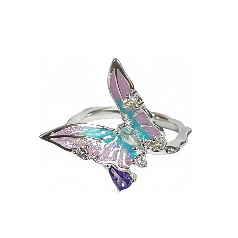 Copper insect ring with adjustable band and dripping oil antique finish available in multiple colours