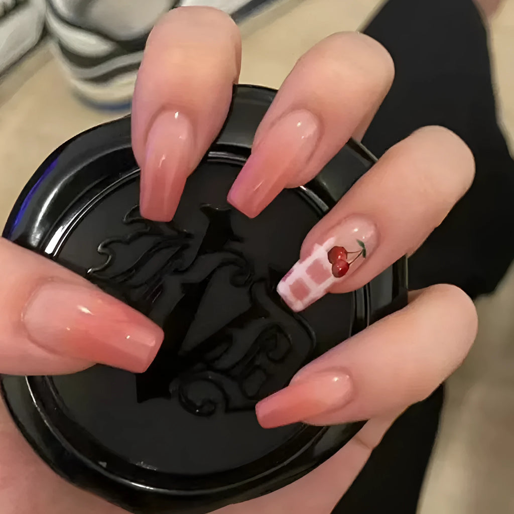 Crystal Butterfly press-on fake nails 24 pieces with glue in plain pattern