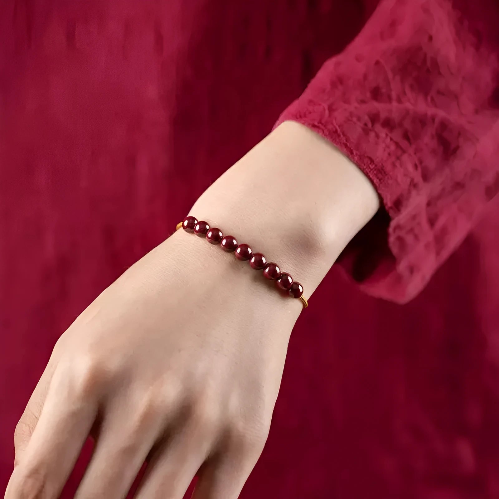 Cinnabar and Hetian jade geometric bracelet with hand-woven construction