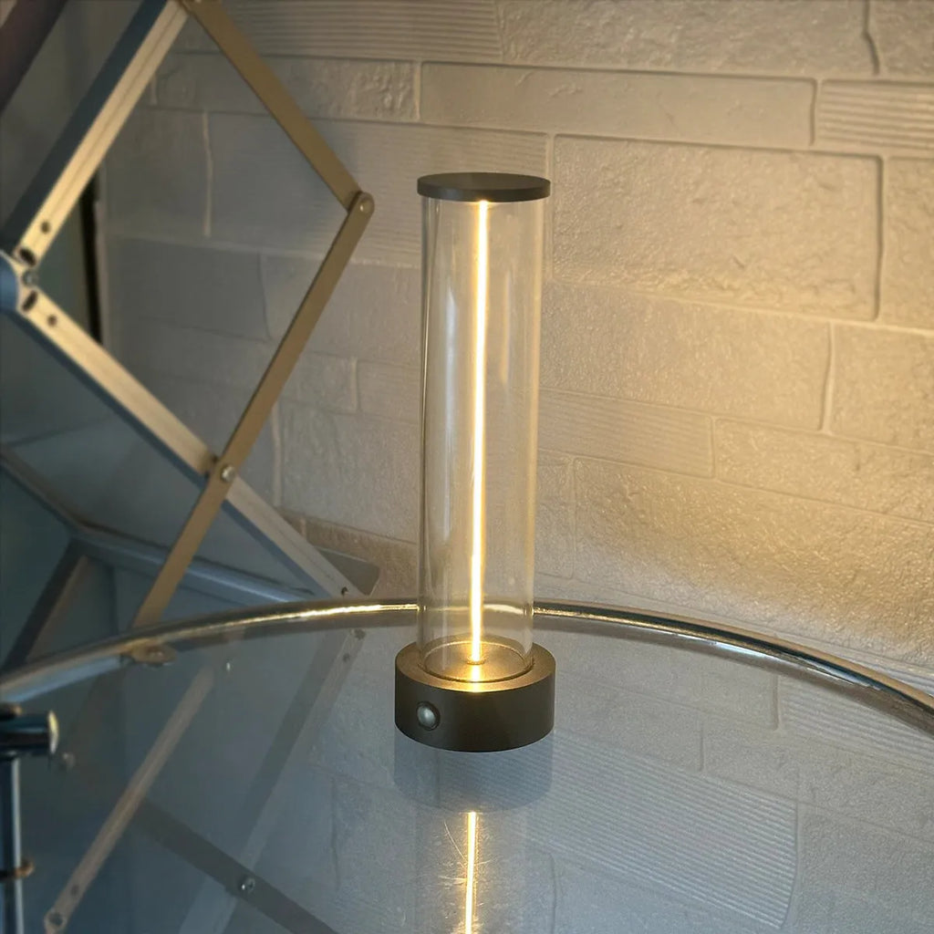 Modern glass USB rechargeable LED night light with magnetic base, dimensions 53mm by 234mm