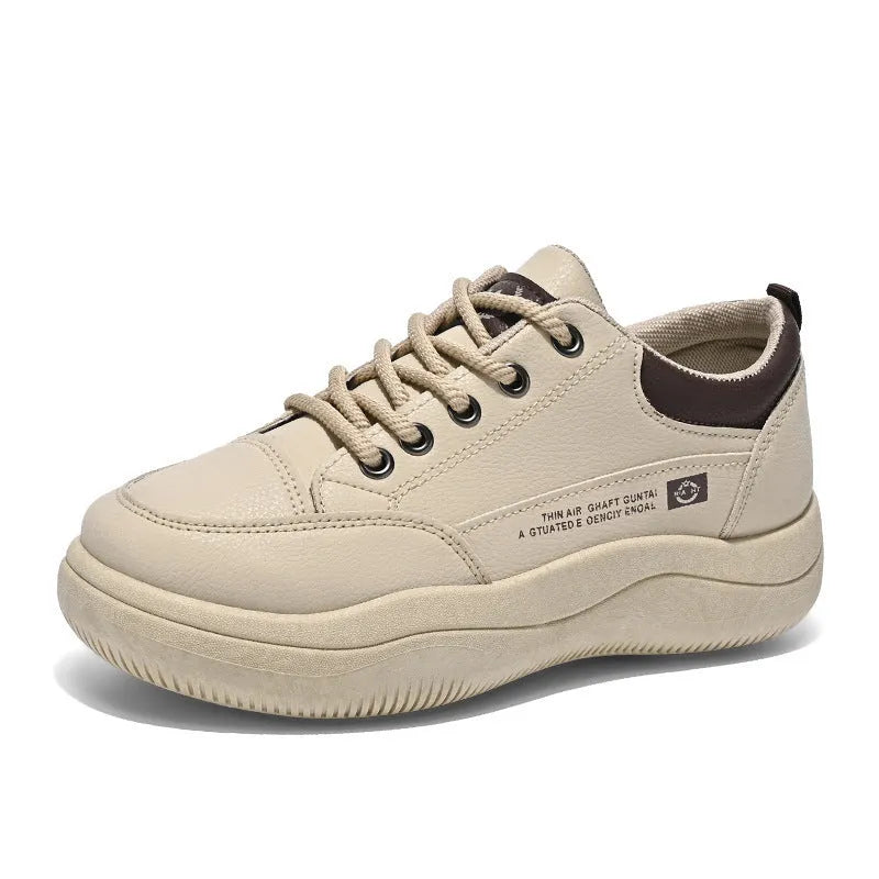 Women's white Korean-style leather pumps with cross straps and round toe, showing lace-up front and 3-5cm heel