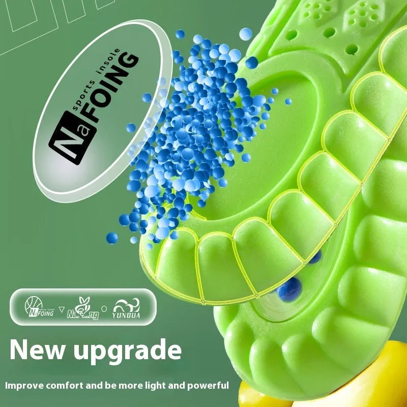 Green PU sports insoles with air cushion shock absorption and argy wormwood sweat absorbing materials
