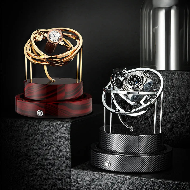 Glass cover watch shaker with Japan Mabuchi silent motor, two pillows, Gold or Silver, 18cm x 18cm x 23cm