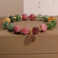 Natural colour tourmaline flower bracelet with electroplating treatment and geometric casual style