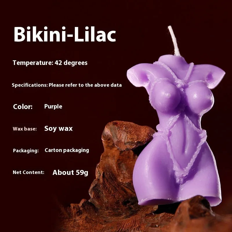 Smsexy Props soy wax bikini-shaped low temperature candle in Rose Red, Spring Pink or Lilac Purple.