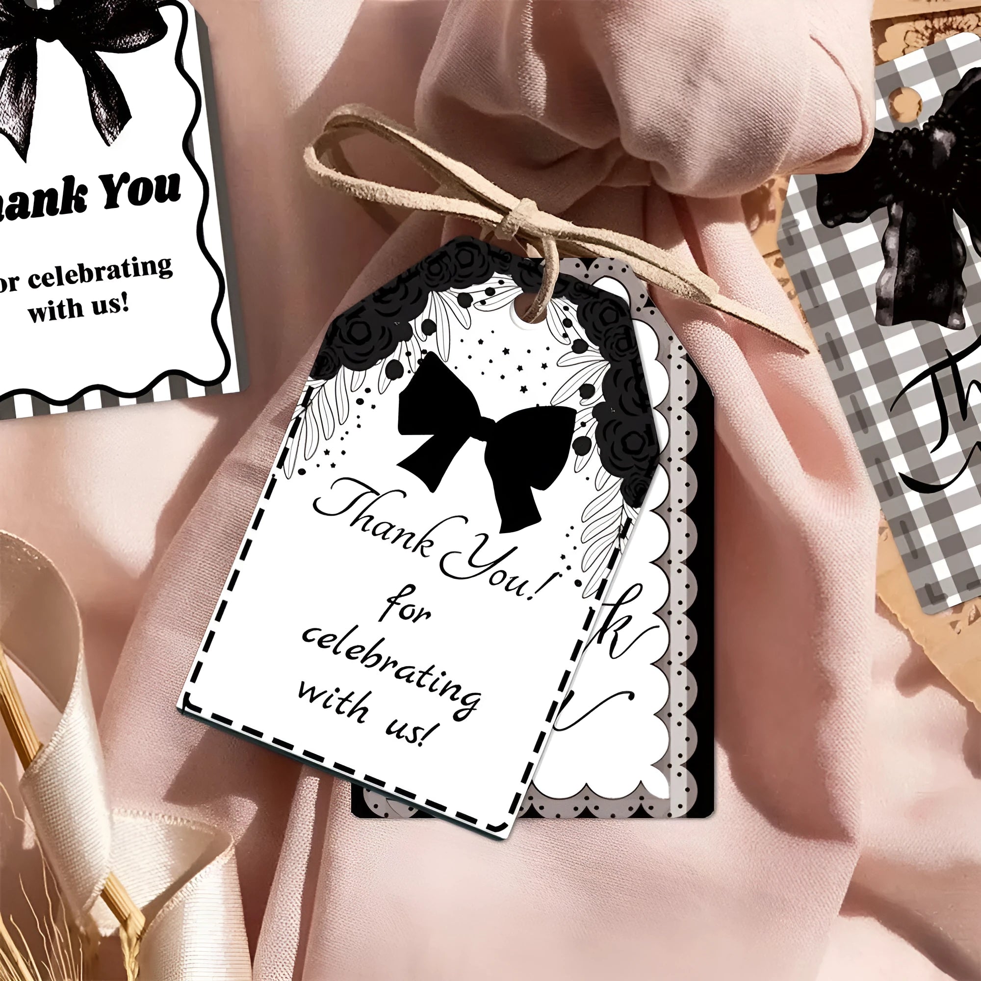 Creative bowknot design gift tags with hemp rope for birthday party present labelling