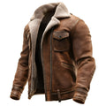 Men's retro brown suede casual jacket with flap pockets, loose fit, mid-length, long sleeves, no hood, solid colour