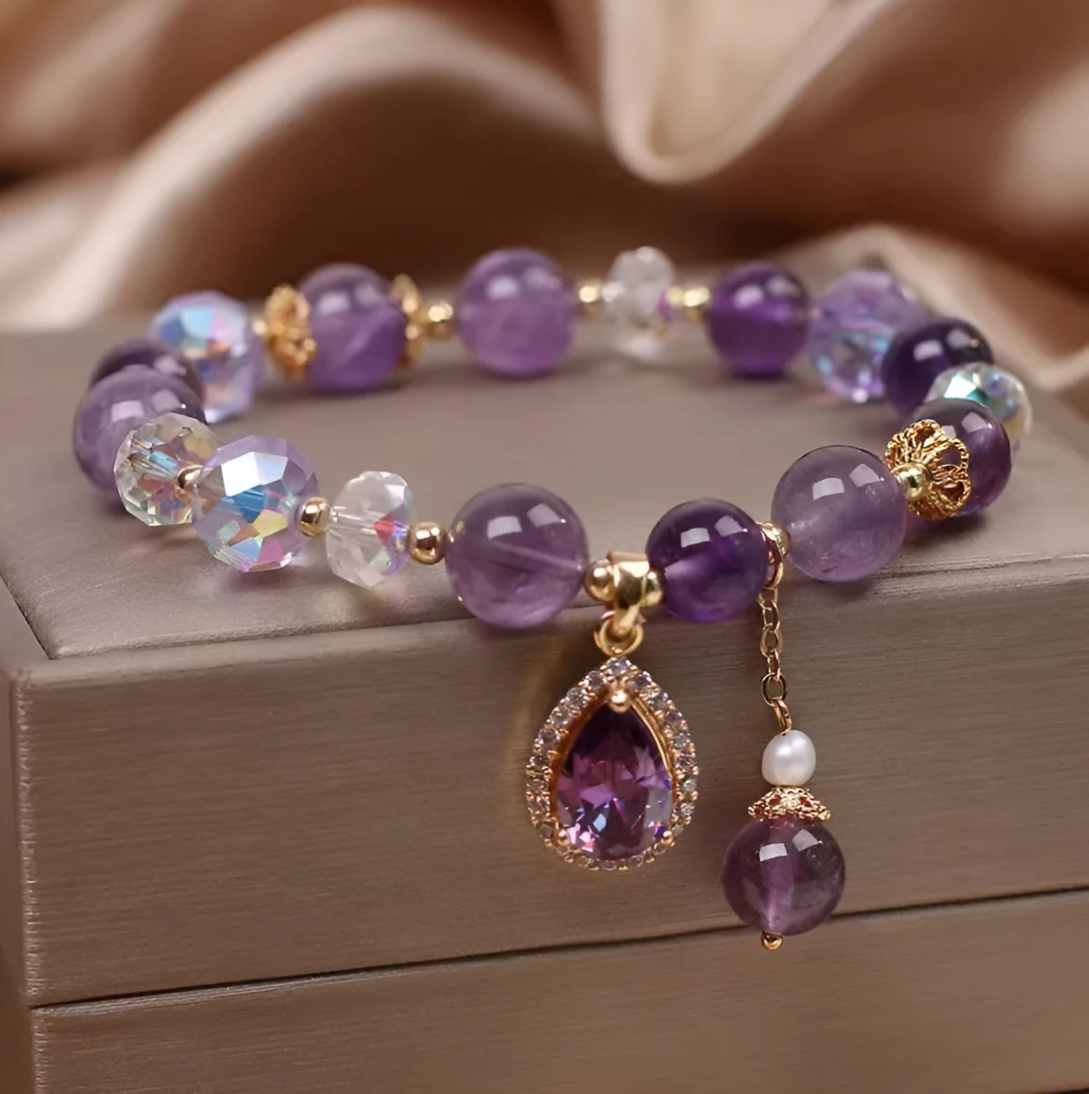 Purple amethyst bracelet for women with micro inlay crystal setting