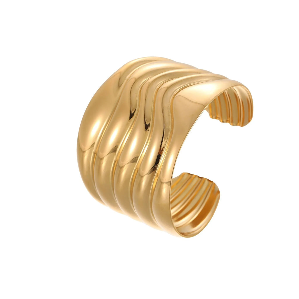 Women's stainless steel bracelet with 18K gold plating in geometric wave design