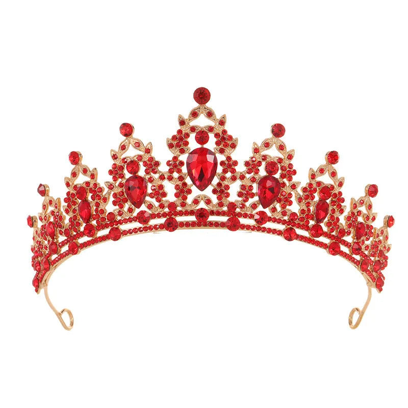 Baroque bridal crown headdress with rhinestones on alloy frame in silver and gold colour options