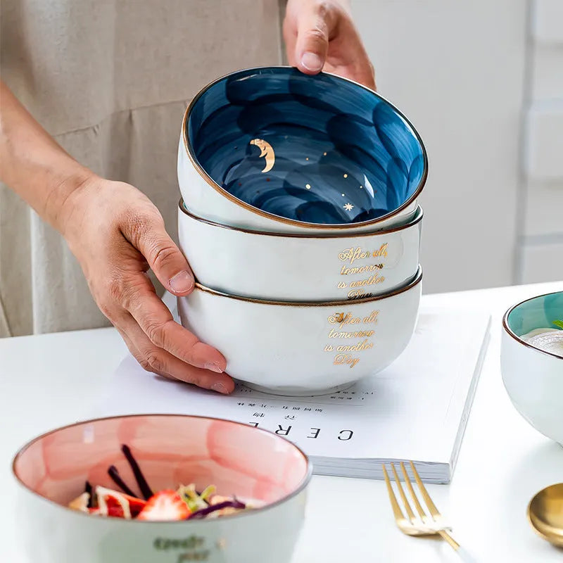 Ceramic breakfast salad bowl with star bowl design in green colour option