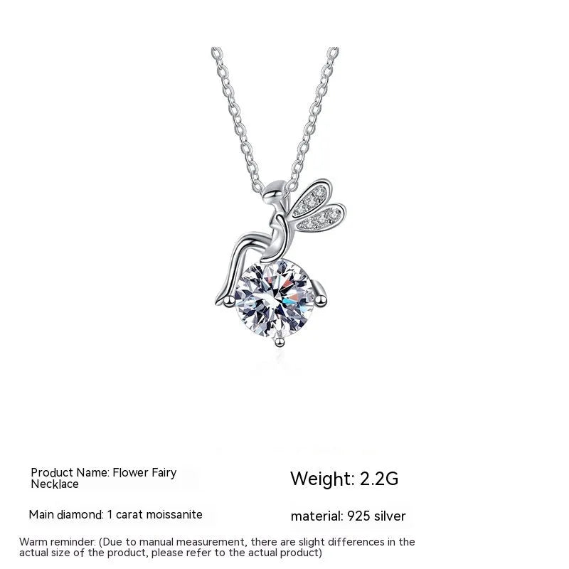 1 karat moissanite 925 sterling silver cartoon character pendant necklace with cross chain on white background