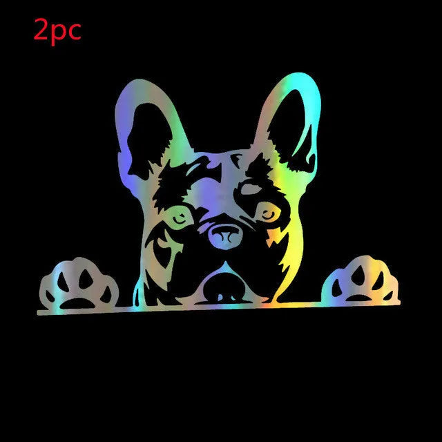 Two reflective car stickers with dog pattern, black and colourful, 15.6x10.4cm PET material
