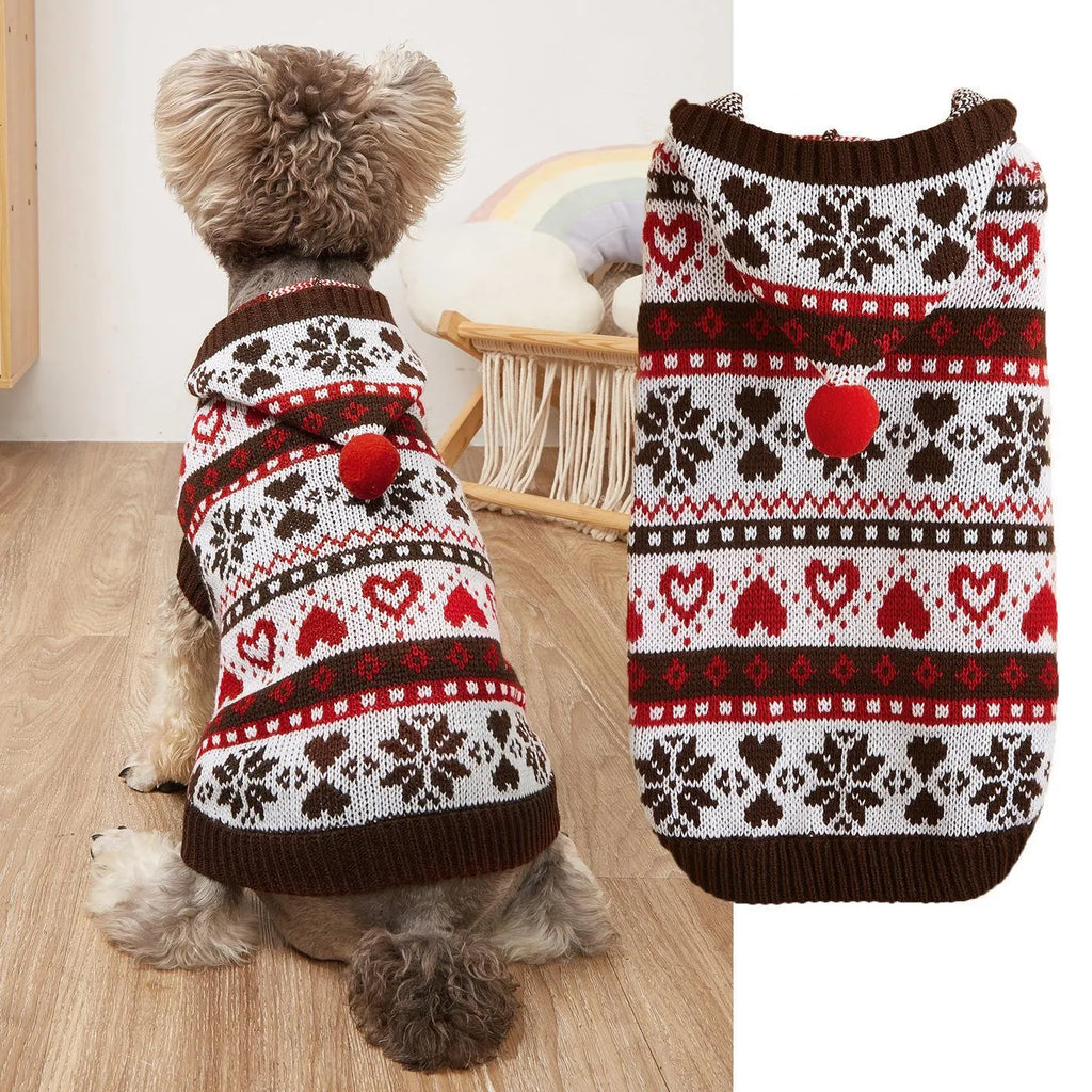 Striped camouflage dog sweater with snowflake pattern in acrylic knit for small dogs