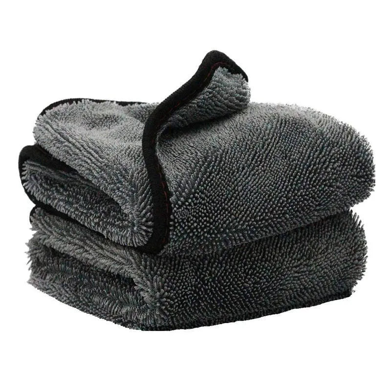 Grey 40cm by 40cm microfiber car drying towel laid flat.
