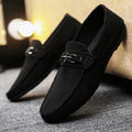 Men's black waterproof slip-on loafers with round toe and rubber sole