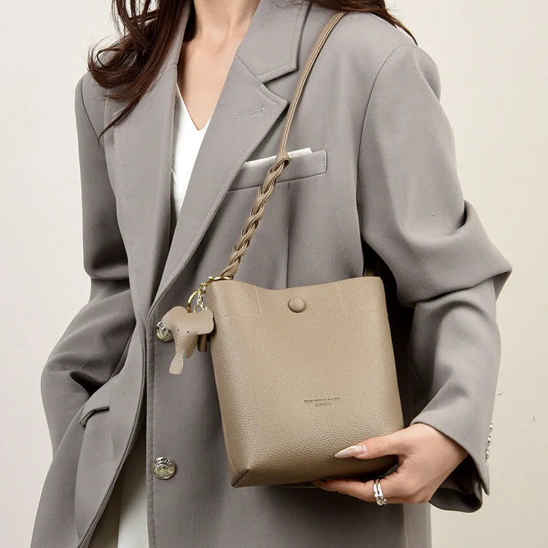 Women's soft genuine leather phone crossbody bag square vertical shape black colour multilayer single shoulder strap