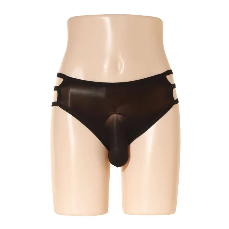 Men's transparent elephant nose underwear shorts in nylon fabric showing see-through design