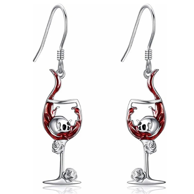 Geometric skull wine glass drop earrings in metallic finish